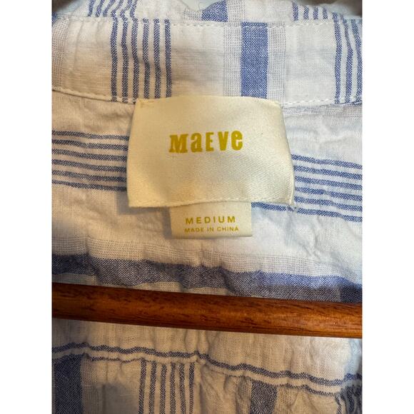 Anthropologie Maeve Striped Ruched Cotton Linen Blend Summer Coastal Blouse M - Picture 5 of 7